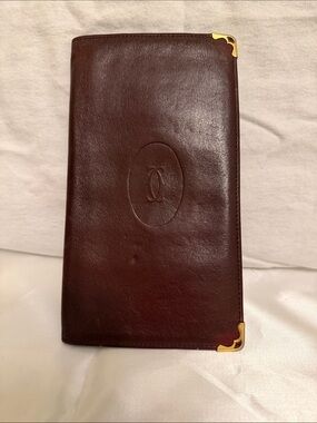 Cartier Dark Brown Leather Long Wallet with Gold Corner Hardware